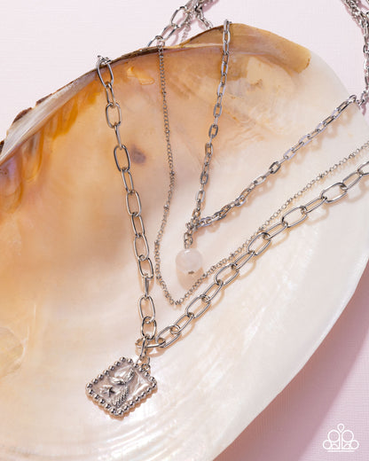 Siren Song - Pink Enamel Pendant Silver Layered Necklace - Paparazzi Accessories