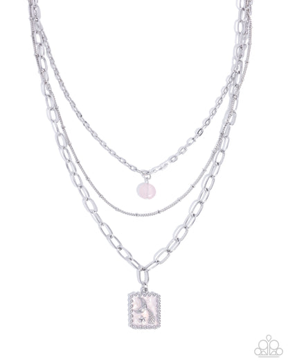 Siren Song - Pink Enamel Pendant Silver Layered Necklace - Paparazzi Accessories