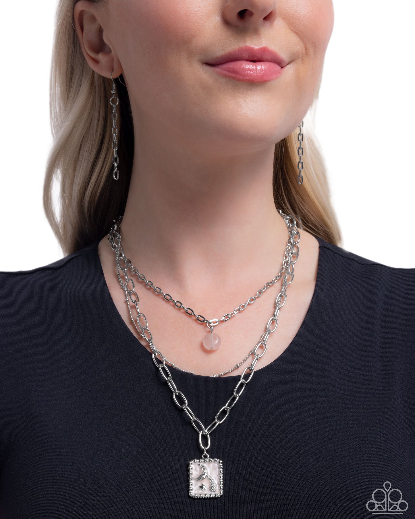 Siren Song - Pink Enamel Pendant Silver Layered Necklace - Paparazzi Accessories