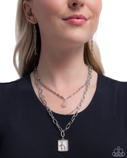 Siren Song - Pink Enamel Pendant Silver Layered Necklace - Paparazzi Accessories