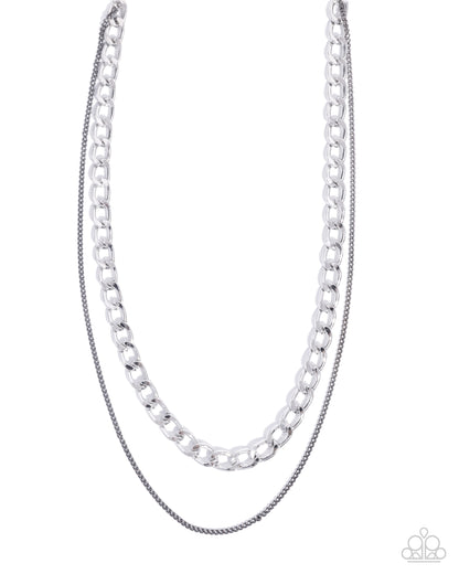 CHAIN-ge of Heart - Silver Curb Link & Gunmetal Layered Necklace - Paparazzi Accessories