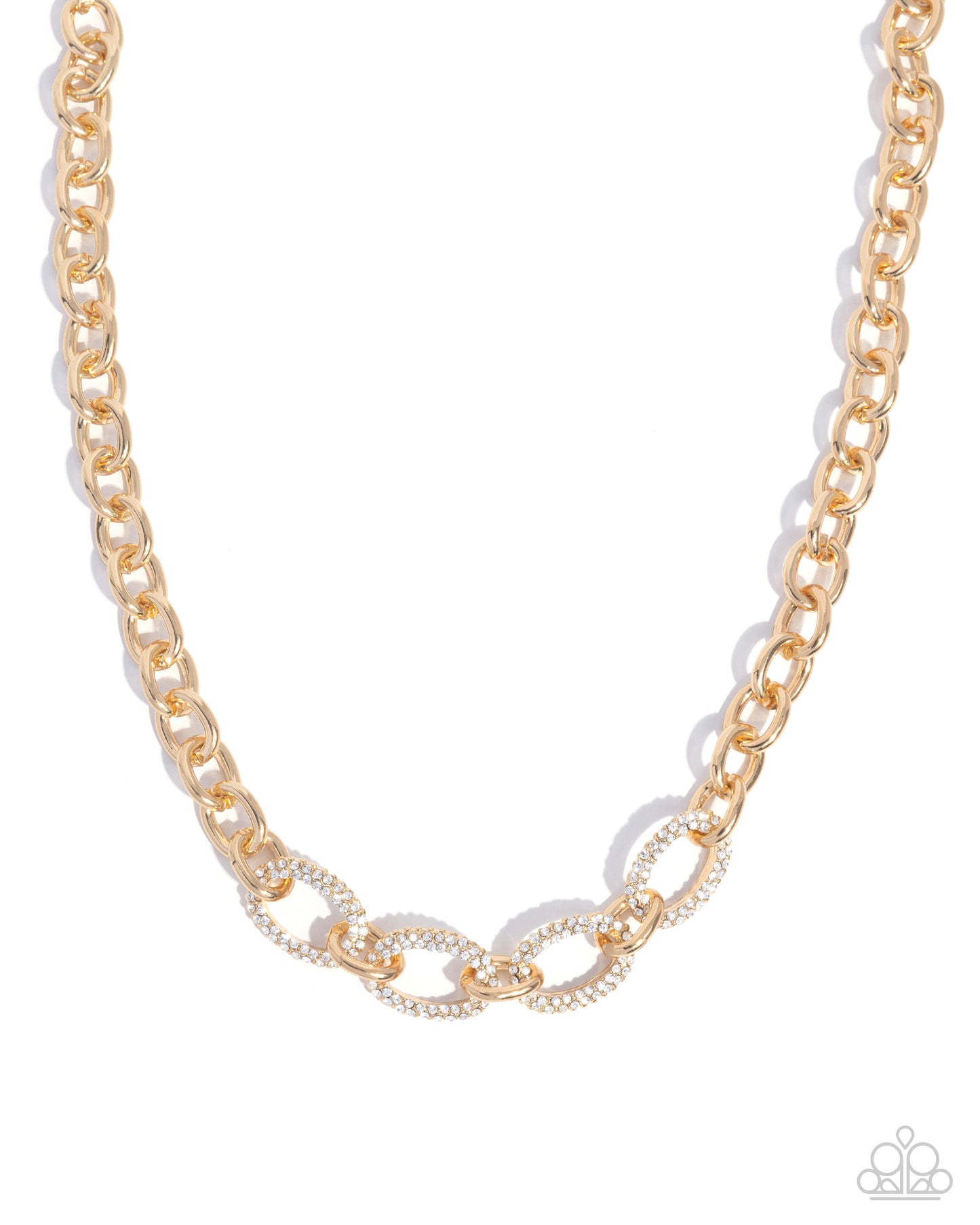 Boogie Bling - Gold White Rhinestone Links Chain Necklace - Paparazzi Accessories
