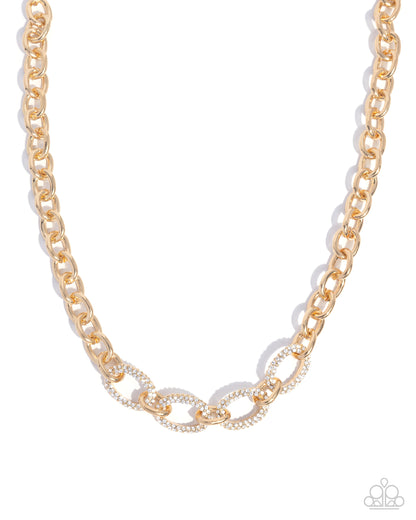 Boogie Bling - Gold White Rhinestone Links Chain Necklace - Paparazzi Accessories