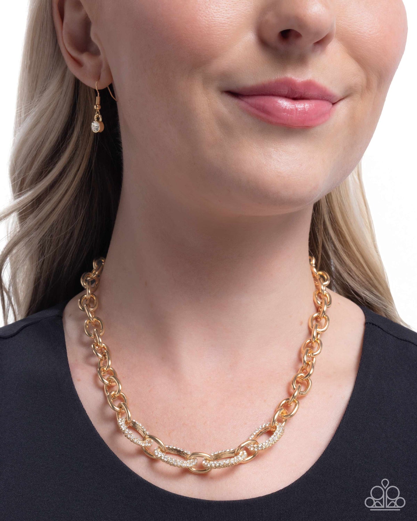 Boogie Bling - Gold White Rhinestone Links Chain Necklace - Paparazzi Accessories