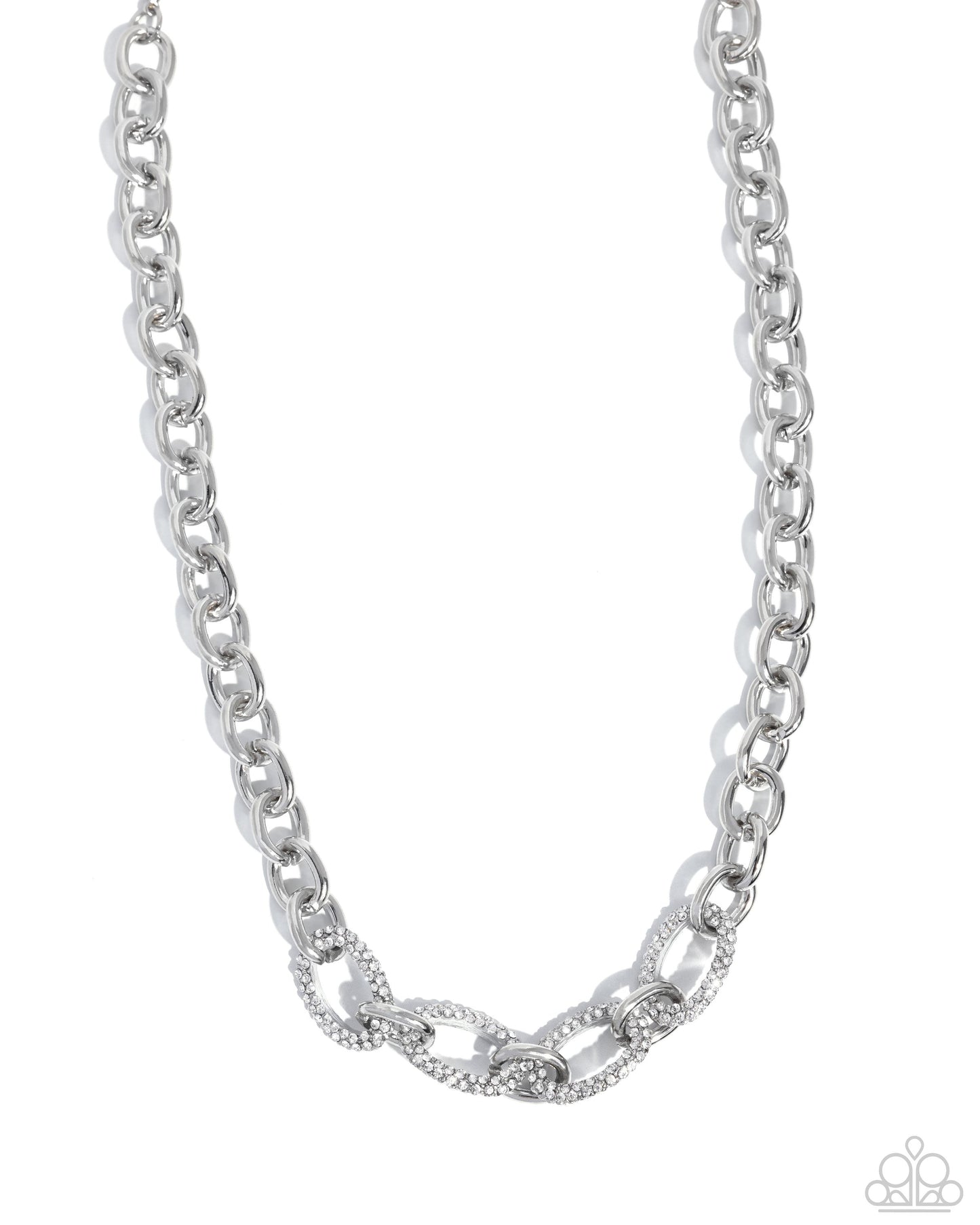 Boogie Bling - White Rhinestone Silver Links Necklace - Paparazzi Accessories