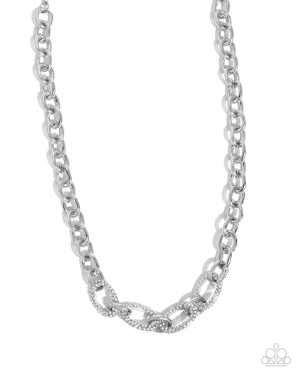 Boogie Bling - White Rhinestone Silver Links Necklace - Paparazzi Accessories