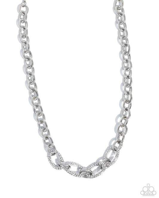 Boogie Bling - White Rhinestone Silver Links Necklace - Paparazzi Accessories