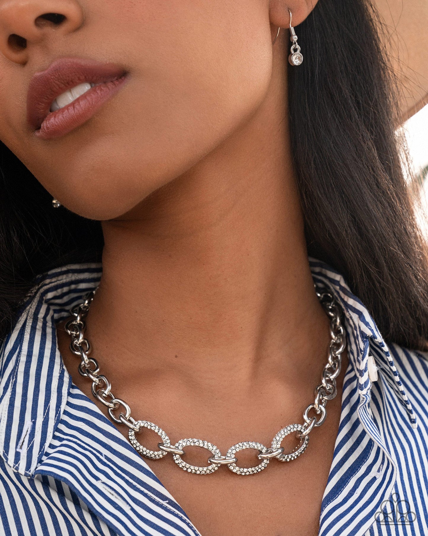 Boogie Bling - White Rhinestone Silver Links Necklace - Paparazzi Accessories