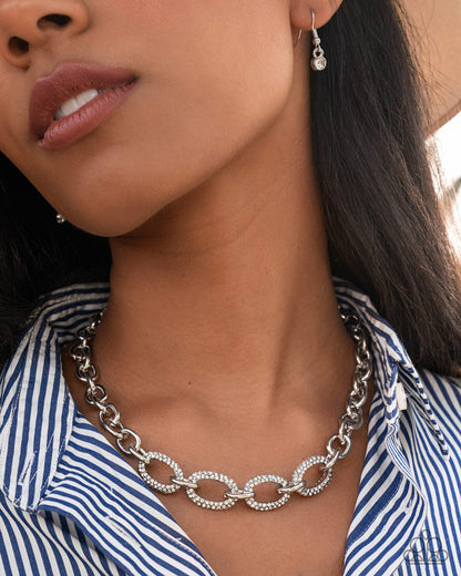 Boogie Bling - White Rhinestone Silver Links Necklace - Paparazzi Accessories