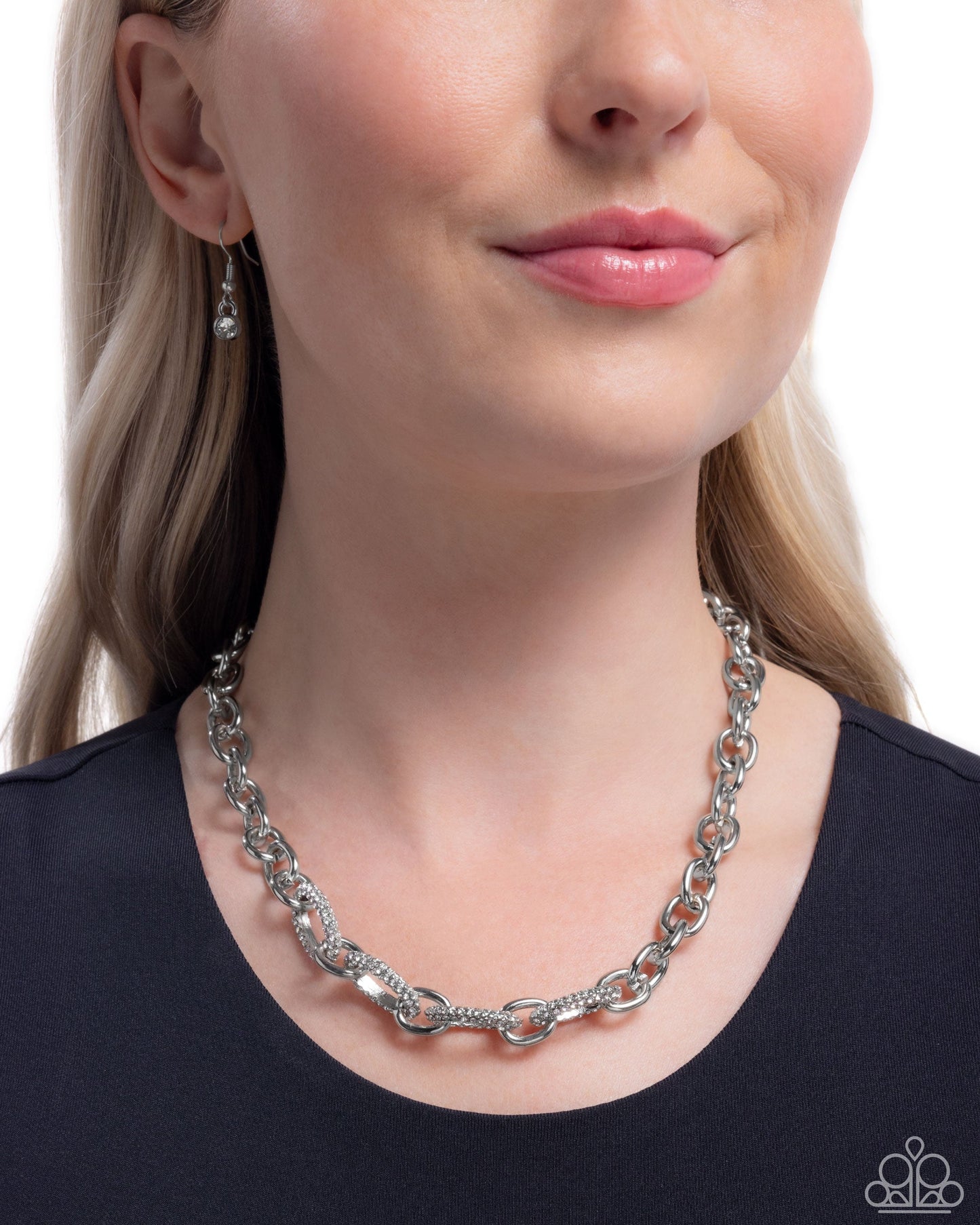 Boogie Bling - White Rhinestone Silver Links Necklace - Paparazzi Accessories