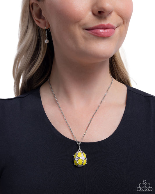 Elevated Easter - Yellow Enamel Silver Egg Pendant Necklace - Paparazzi Accessories
