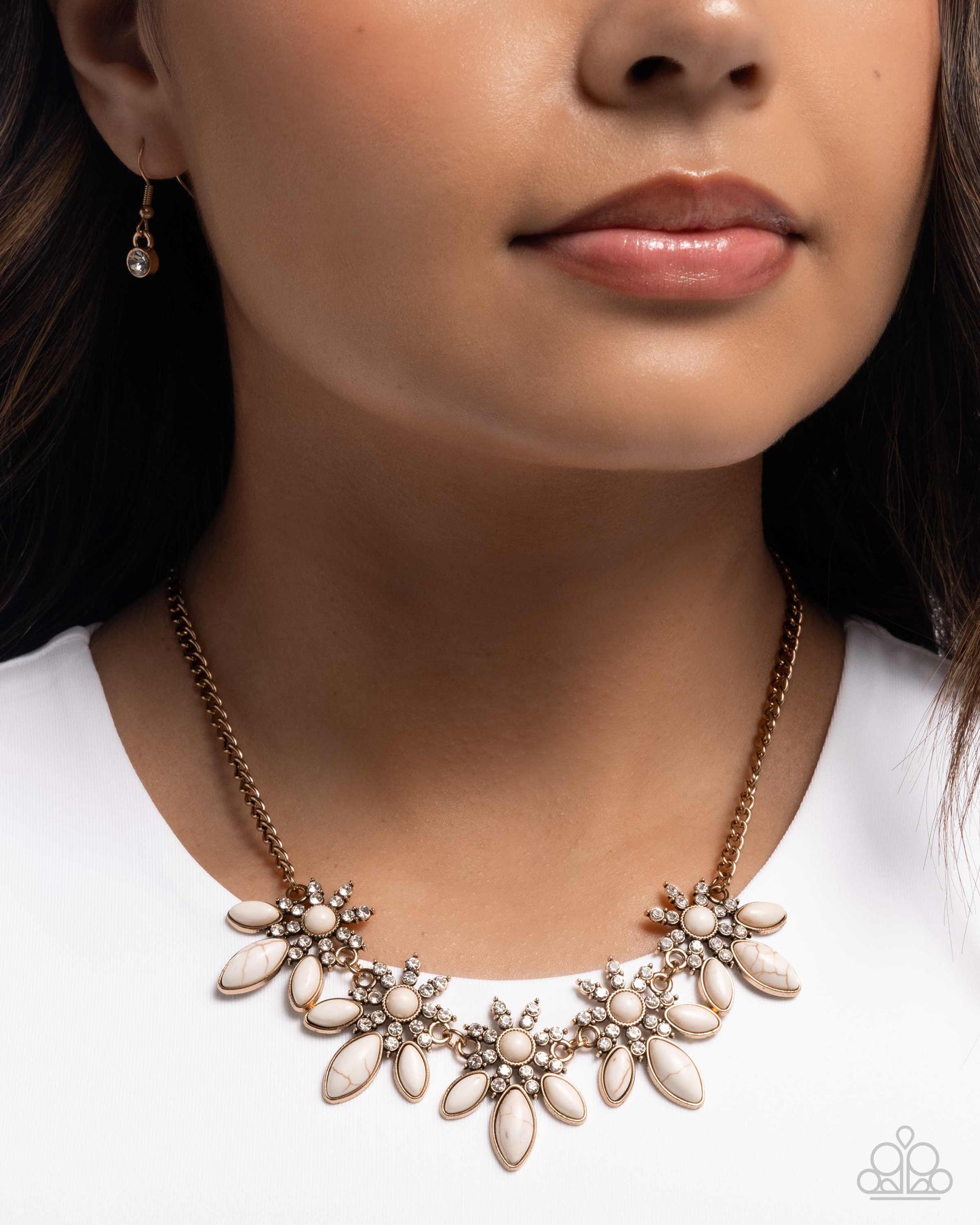 Western Revival - Gold & White Crackle Stone Necklace - Paparazzi Accessories