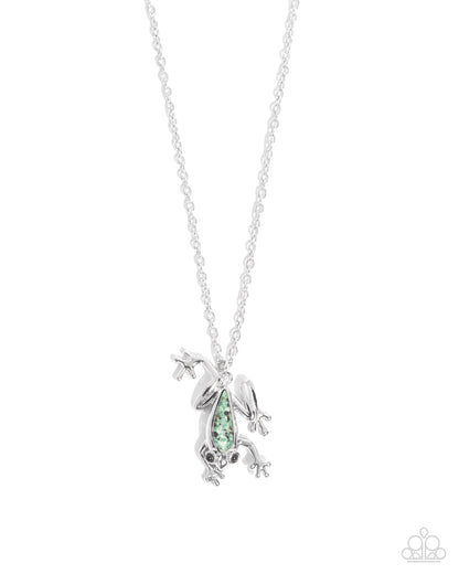 Flashy Tree Frog - Green Stone Necklace - Paparazzi Accessories
