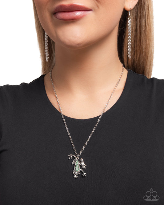 Flashy Tree Frog - Green Stone Necklace - Paparazzi Accessories