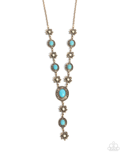 Rustic Rendezvous - Multi White and Blue Crackle stone Gold Necklace - Paparazzi Accessories