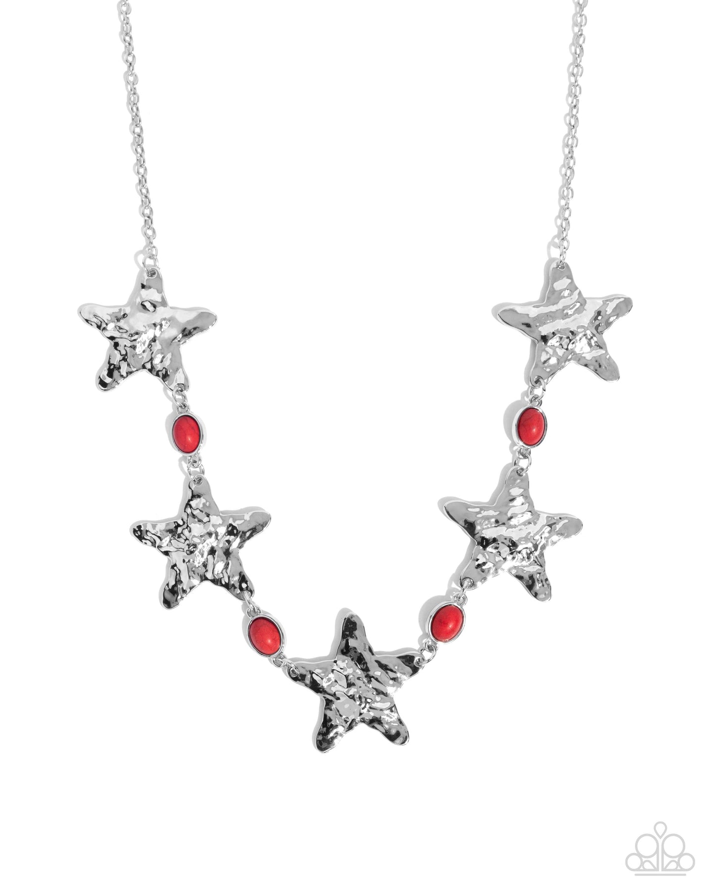 Stellar Santa Fe - Red Stones Silver Starts Necklace - Paparazzi Accessories