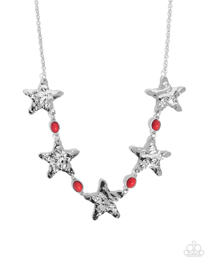 Stellar Santa Fe - Red Stones Silver Starts Necklace - Paparazzi Accessories
