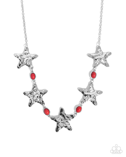 Stellar Santa Fe - Red Stones Silver Starts Necklace - Paparazzi Accessories