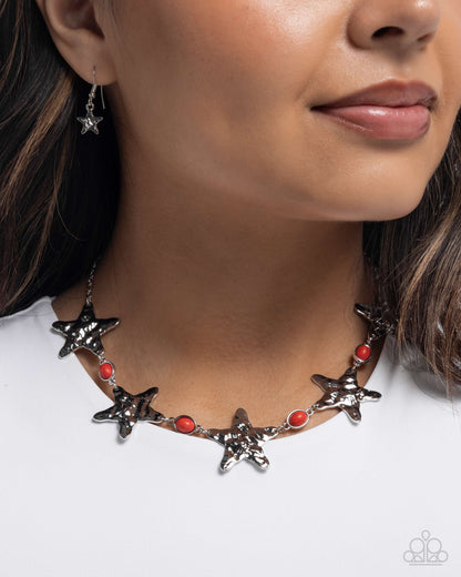 Stellar Santa Fe - Red Stones Silver Starts Necklace - Paparazzi Accessories