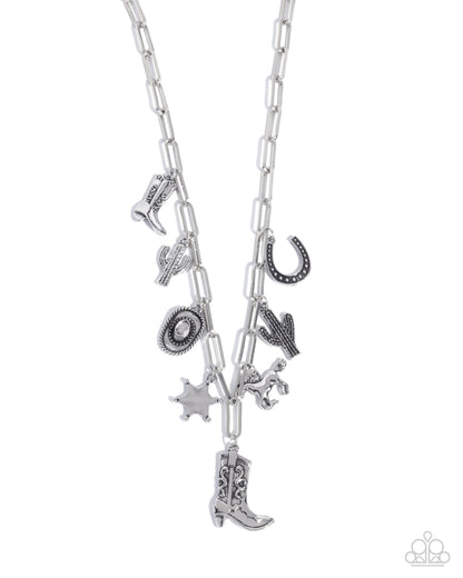 Hoedown Throwdown - Silver Western-inspired Charm Necklace - Paparazzi Accessories