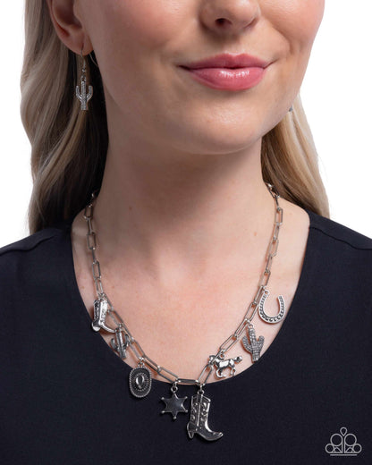 Hoedown Throwdown - Silver Western-inspired Charm Necklace - Paparazzi Accessories