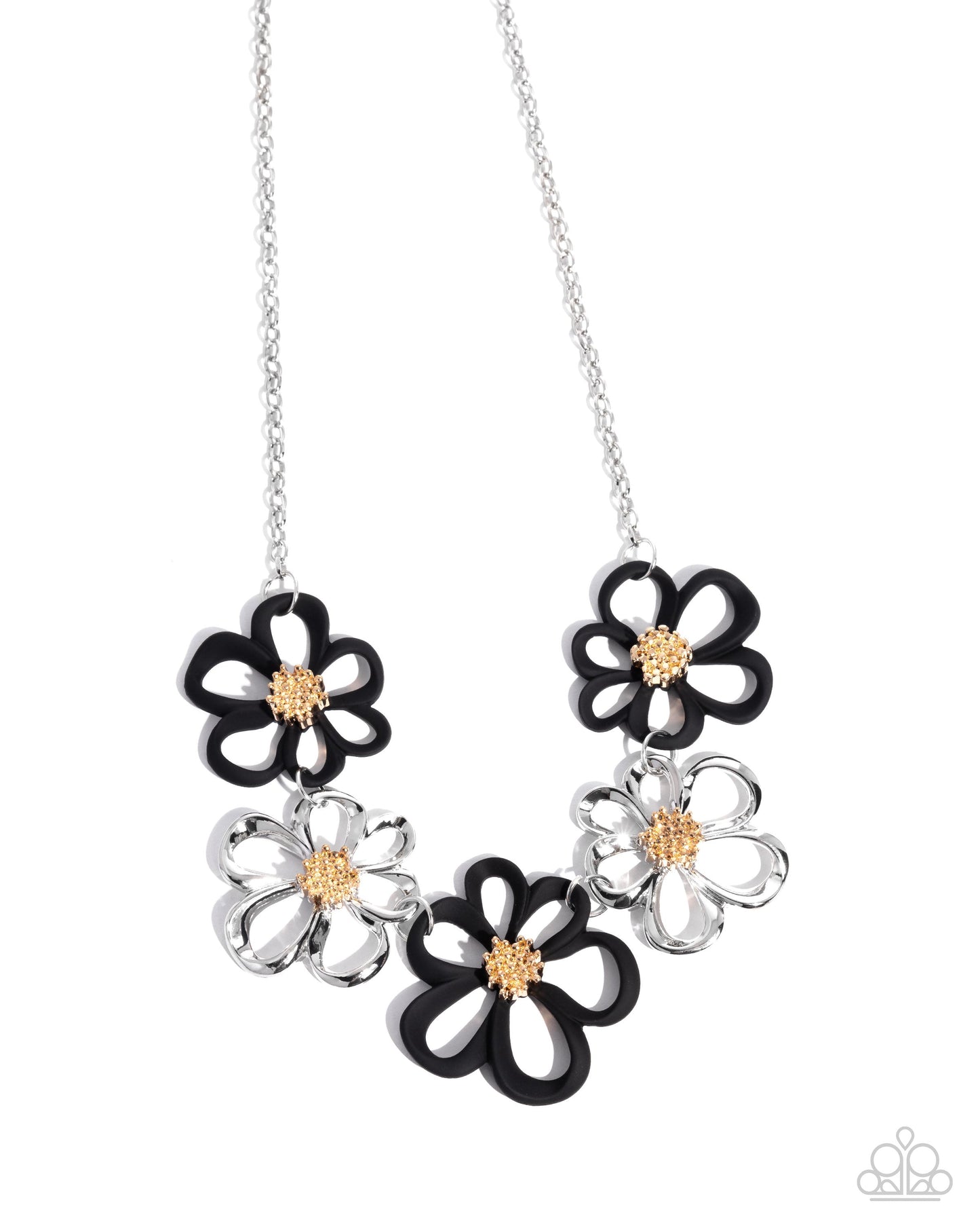 Beau Bouquet - Black Painted Flowers Gold Necklace - Paparazzi Accessories