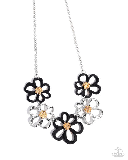 Beau Bouquet - Black Painted Flowers Gold Necklace - Paparazzi Accessories