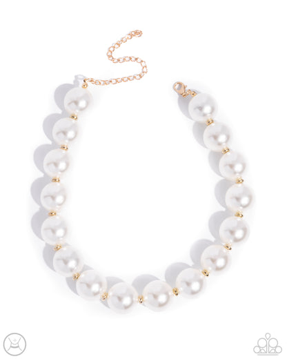Pronounced Pearls - Gold & White Pearl Choker Necklace - Paparazzi Accessories