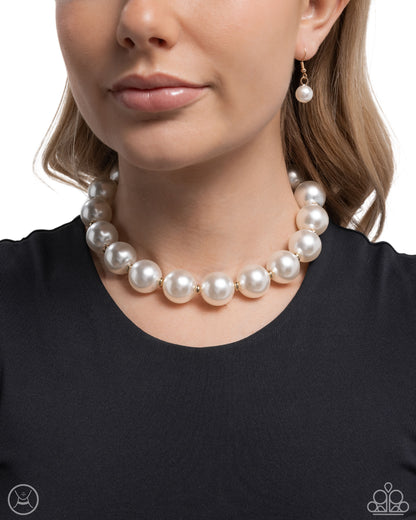Pronounced Pearls - Gold & White Pearl Choker Necklace - Paparazzi Accessories