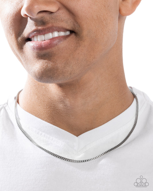 Boxing Beginning - Silver Stainless Steel Urban Box Chain - Paparazzi Accessories