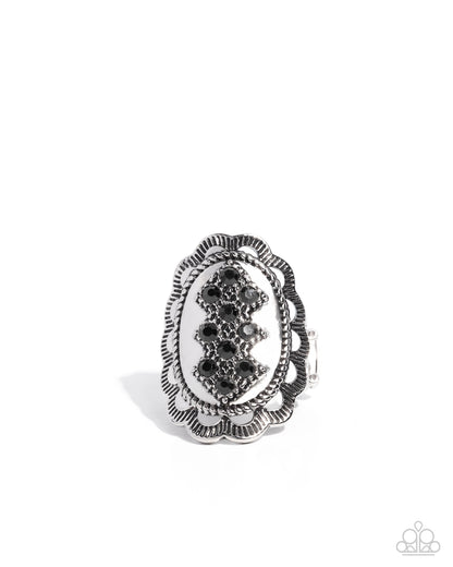 Framing Fanfare - Black Rhinestone Silver Ring - Paparazzi Accessories