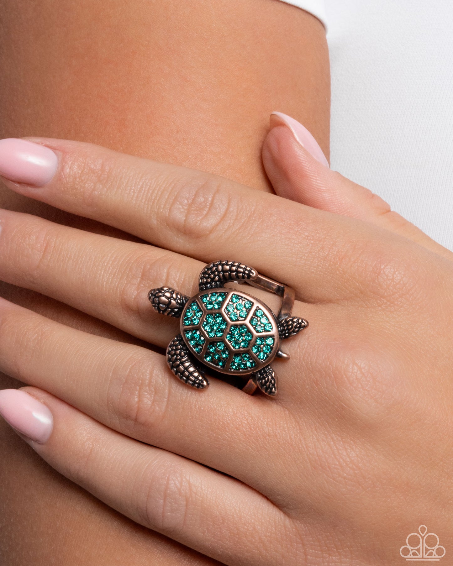Turtle Triumph - Copper & Turquoise Rhinestone Ring - Paparazzi Accessories