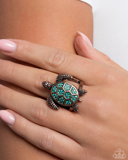 Turtle Triumph - Copper & Turquoise Rhinestone Ring - Paparazzi Accessories