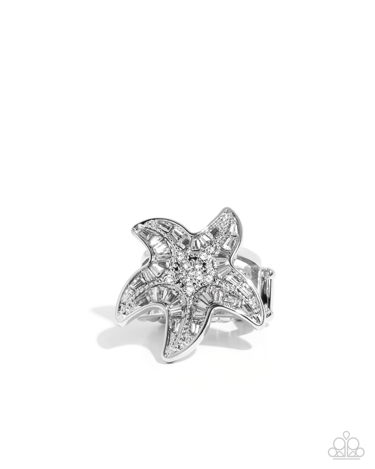 Starfish Scope - White Rhinestone Starfish Ring - Paparazzi Accessories