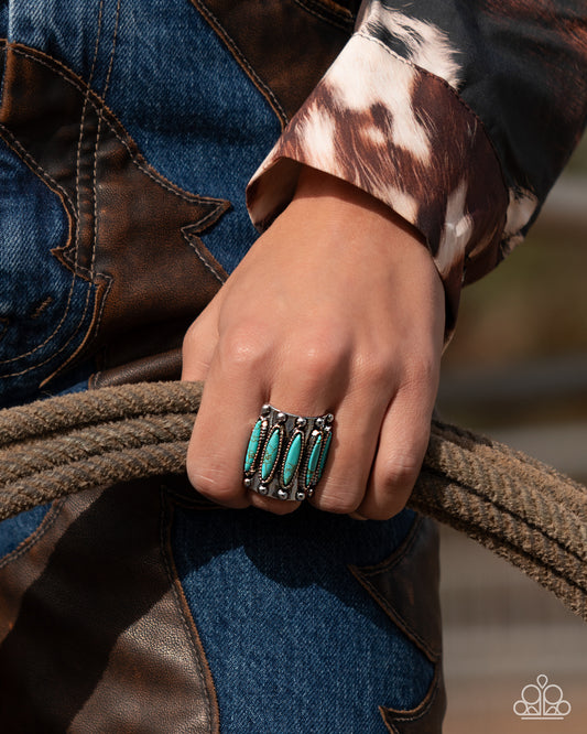 Southern Symmetry - Blue Turquoise Crackle Stone Silver Ring - Paparazzi Accessories