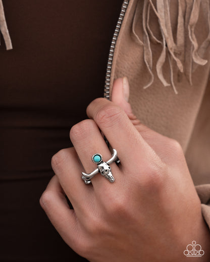 Longhorn Legend - Blue Turquoise Crackle Stone Silver Ring - Paparazzi Accessories