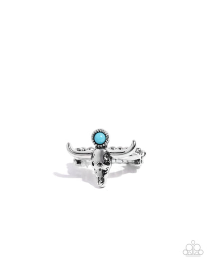 Longhorn Legend - Blue Turquoise Crackle Stone Silver Ring - Paparazzi Accessories