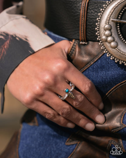 Longhorn Legend - Blue Turquoise Crackle Stone Silver Ring - Paparazzi Accessories