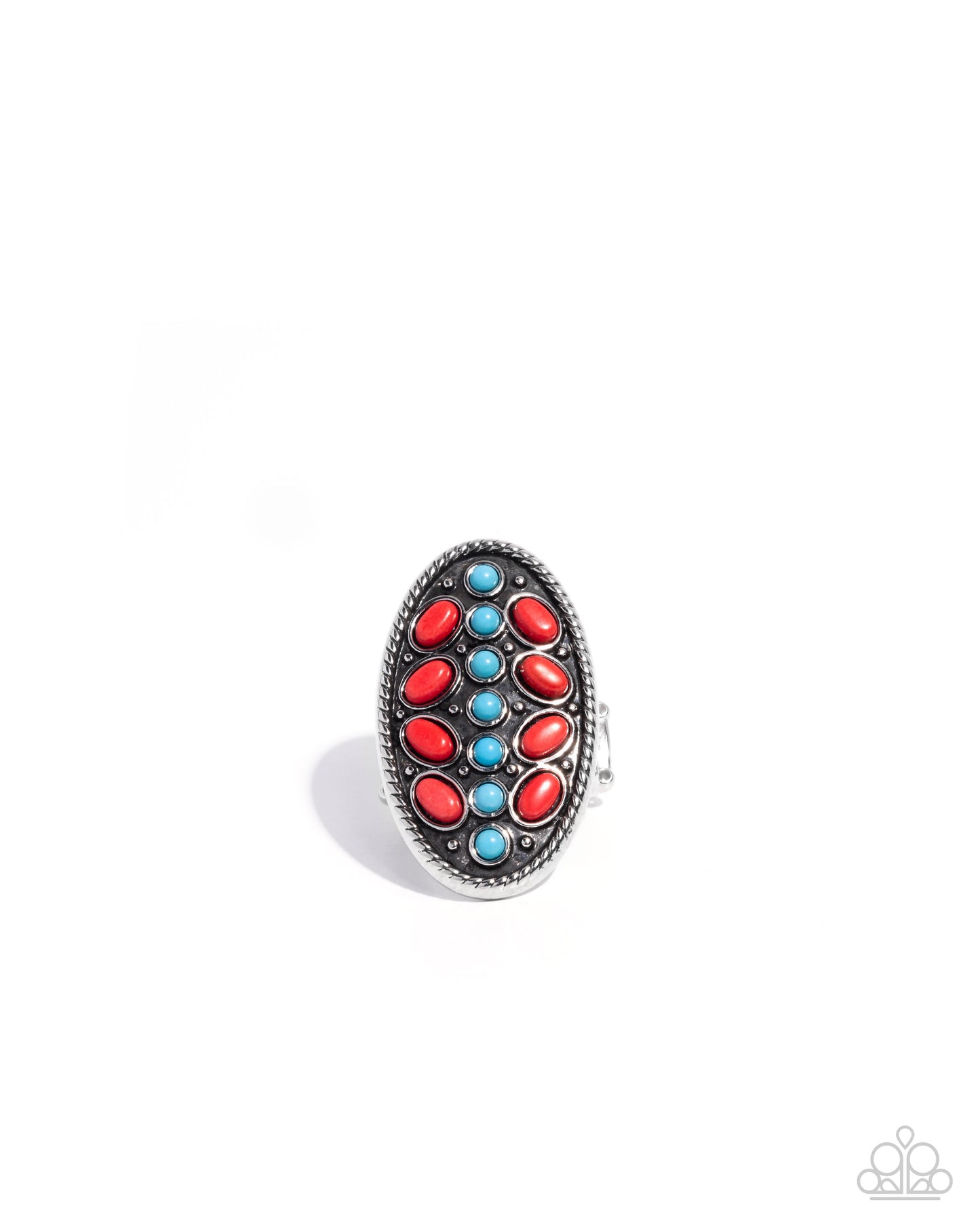 Layered Landmark - Red & Blue Turquoise Crackle Stone Silver Ring - Paparazzi Accessories
