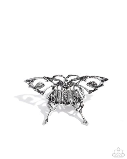 Majestic Moth - Silver Moth Ring - Paparazzi Accessories