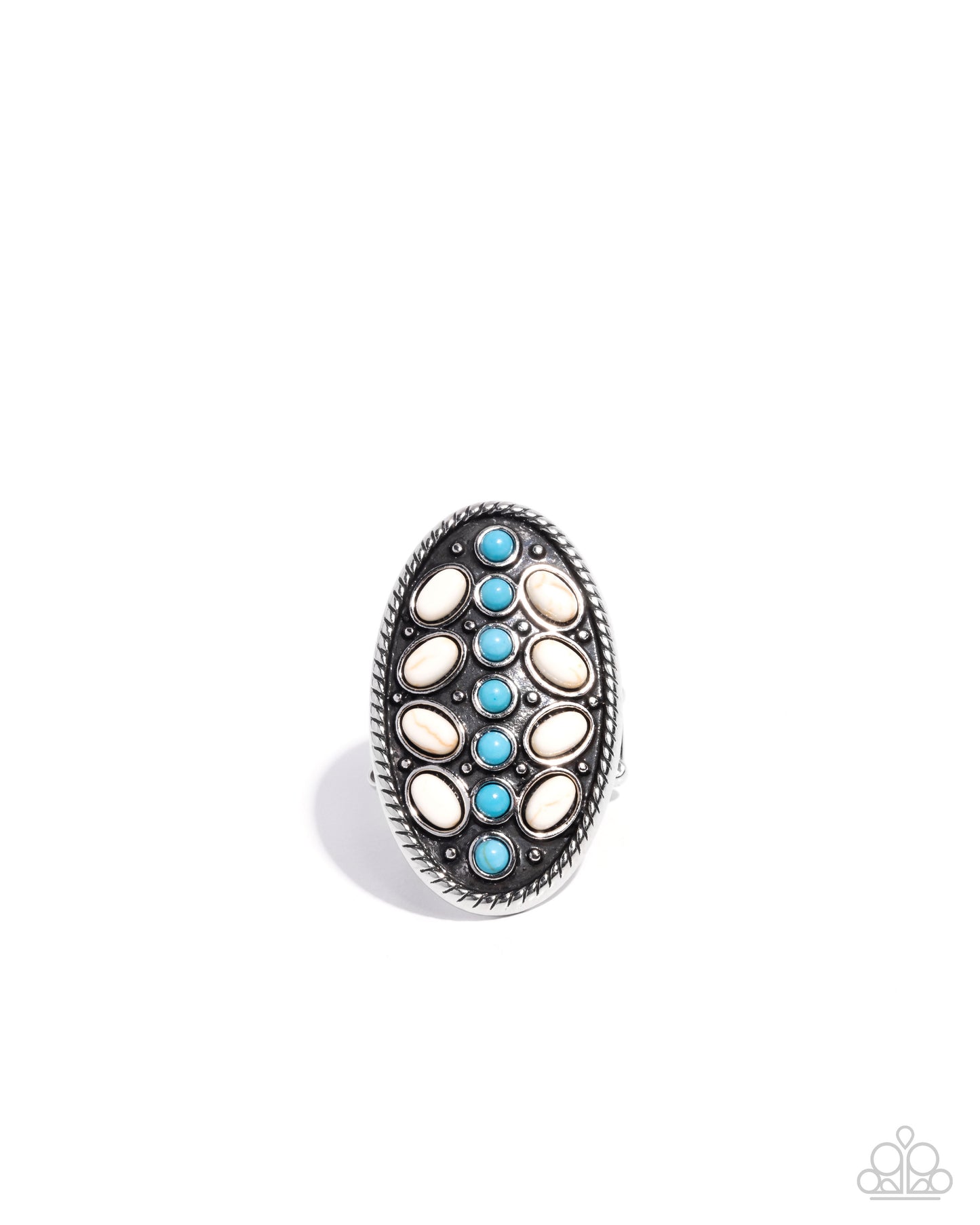 Layered Landmark - White & Blue Crackle Stone Ring - Paparazzi Accessories