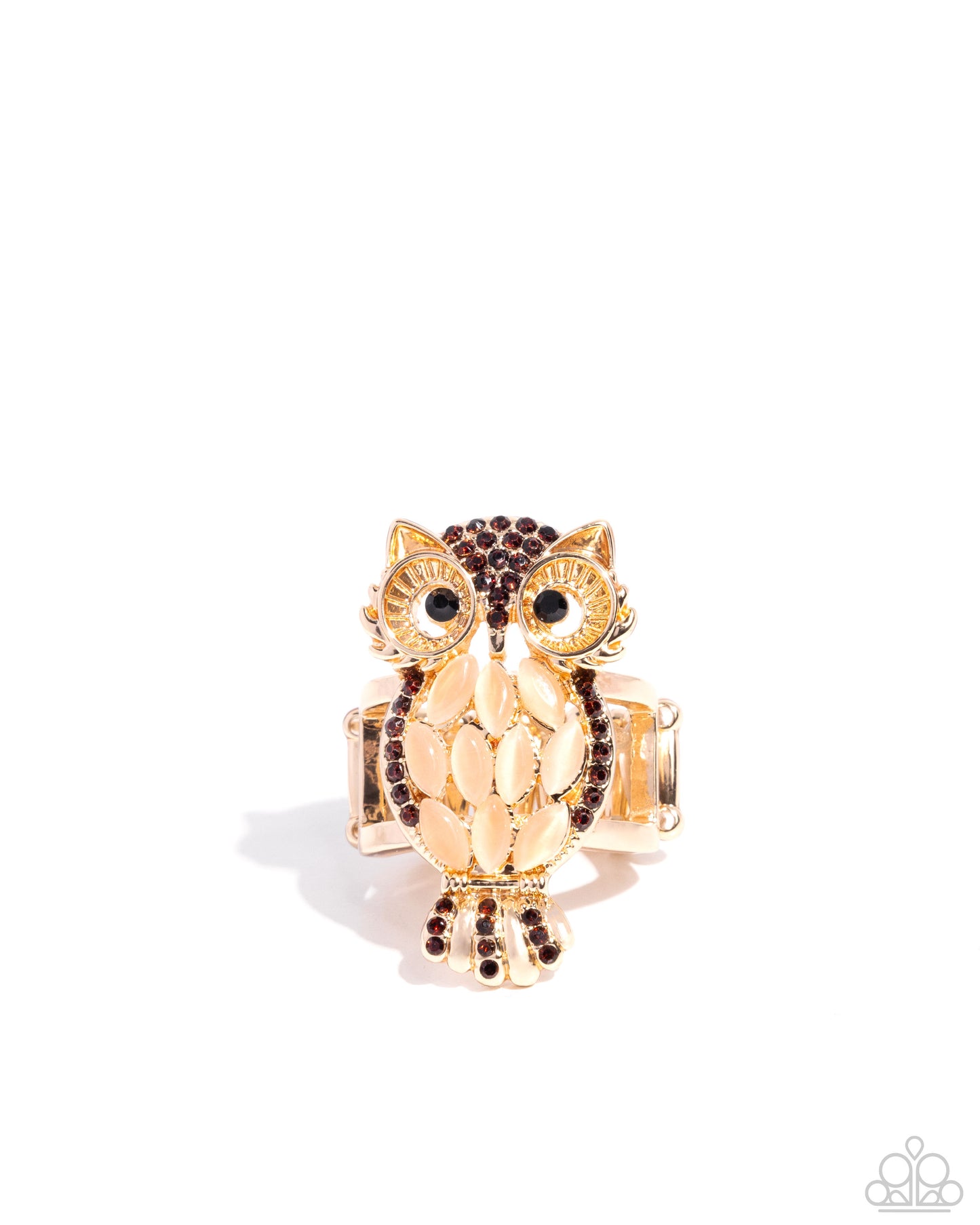 Owl Obsession - Brown Rhinestone Golden Cats Eye Stone Gold Ring - Paparazzi Accessories