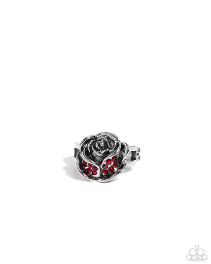Rose Ranking - Red Rhinestone Silver Ring - Paparazzi Accessories