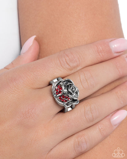 Rose Ranking - Red Rhinestone Silver Ring - Paparazzi Accessories