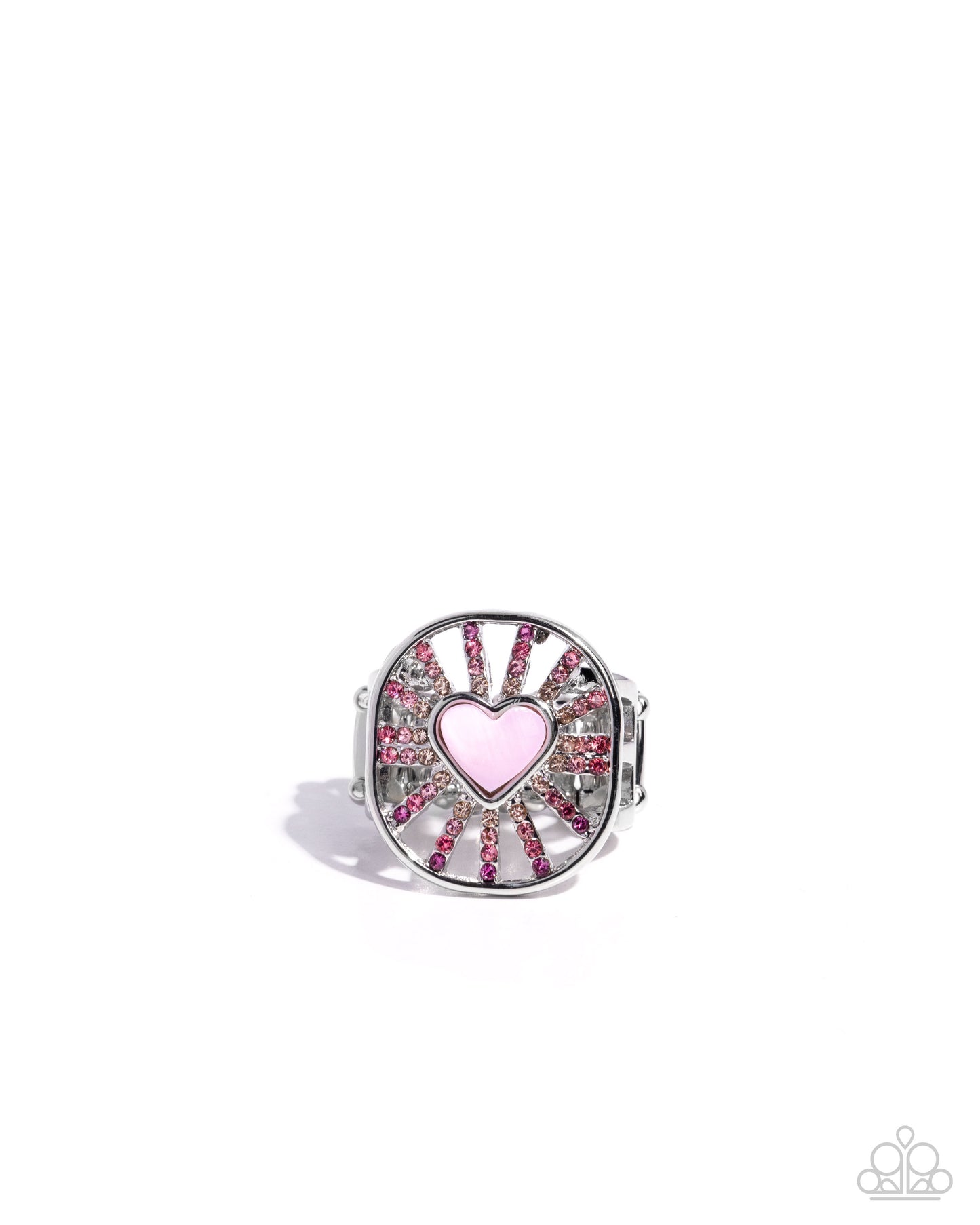 Heartburst Haute - Pink Shell Heart Silver Ring - Paparazzi Accessories