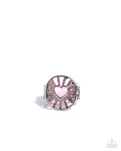 Heartburst Haute - Pink Shell Heart Silver Ring - Paparazzi Accessories
