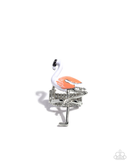 Flamingo Fantasy - White Enamel Flamingo Ring - Paparazzi Accessories