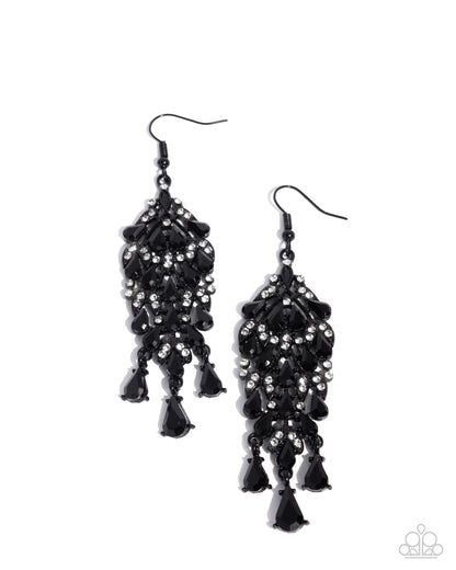 Fringe Film - Black Dipped Metal Onyx Gem Fishhook Earrings - Paparazzi Accessories