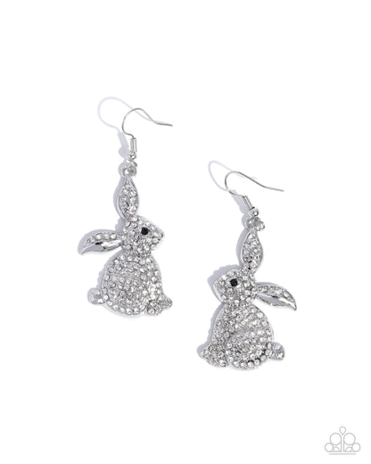 Bunny Bling - White Rhinestone Bunny Earrings - Paparazzi Accessories