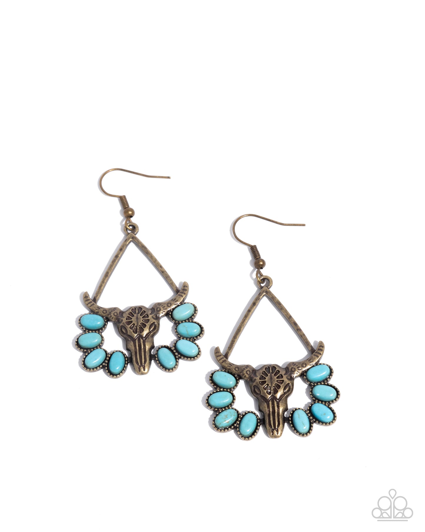 Western Whirlwind - Brass and Turquoise Crackle Stone Earrings - Paparazzi Accessories